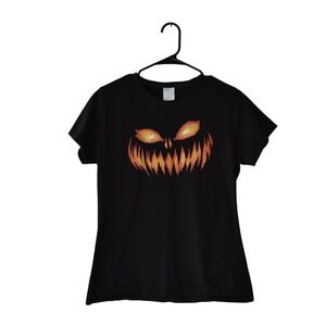 Port Company Black Halloween Jack O Lantern Face Graphic T Shirt Womens Medium